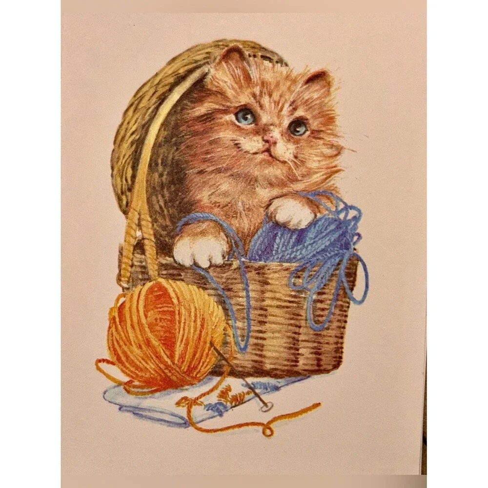 Vintage Stationary Kitten Cat Illustration Note Cards - Envelope 22 Count NOS
